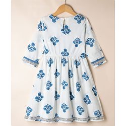 Pine Kids 100% Cotton Woven Three Fourth Sleeves Kurti and Sharara Set with Dupatta and Flower Print in White