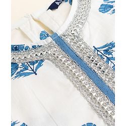 Pine Kids 100% Cotton Woven Three Fourth Sleeves Kurti and Sharara Set with Dupatta and Flower Print in White