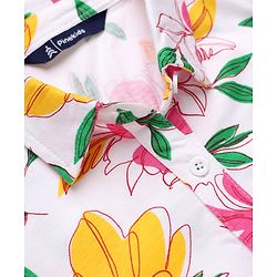 Pine Kids 100% Cotton Knit Fit & Flare Shirt Style Half Sleeves Dress with Belt and Floral Print - White