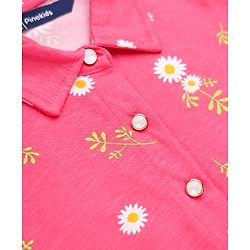 Pine Kids 100% Cotton Knit Full Sleeves Frock with Daisy Print in Pink