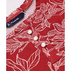 Pine Kids 100% Cotton Knit Dress with Full Sleeves and Floral Print in Red for 4-5 Years