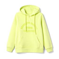 Pine Kids Cotton Knit Hoodie with Full Sleeves and Brooklyn Varsity Print in Lime in Green for 4-5 Years