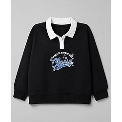 Pine Kids Cotton Knit Full Sleeves Sweatshirts with Classy Text Print - Black