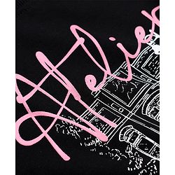Pine Kids Cotton Knit Sweatshirt with Full Sleeves and Building and Bicycle Print in Black