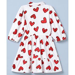 Pine Kids Cotton Knit Full Sleeves Knee Length Frock With Heart Print - White