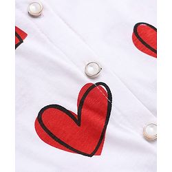 Pine Kids Cotton Knit Full Sleeves Knee Length Frock With Heart Print - White