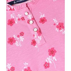 Pine Kids 100% Cotton Knit Dress with Full Sleeves and Floral Print in Pink for 4-5 Years