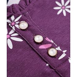 Pine Kids 100% Cotton Knit Knee length Frock with Full Sleeves and Floral Print in Plum