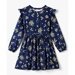 Pine Kids 100% Cotton Knit Full Sleeves Frock with Floral Print in Navy Blue