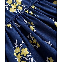 Pine Kids 100% Cotton Knit Full Sleeves Frock with Floral Print in Navy Blue