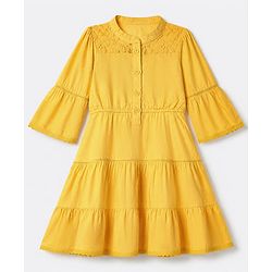 Pine Kids Rayon Woven Half Sleeves One Piece Dress -Yellow