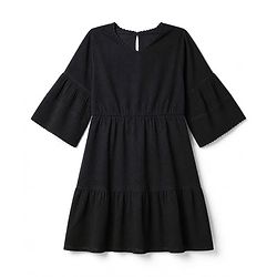 Pine Kids Cotton Woven Half Sleeves Knee Length Solid Frock - Black