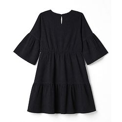 Pine Kids Cotton Woven Half Sleeves Knee Length Solid Frock - Black