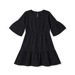 Pine Kids Cotton Woven Half Sleeves Knee Length Solid Frock - Black
