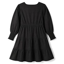 Pine Kids Poplin Fit and Flare Frock with Full Sleeves and Floral Embroidery in Black