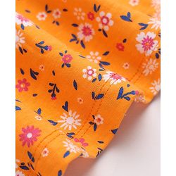 Pine Kids 100% Cotton Knit Full Sleeves Fit & Flare Tiered Dress with Belt and Floral Print - Orange