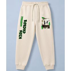 Pine Kids Cotton Mix Knit Full Length Track Pant with Basketball Text in Ivory