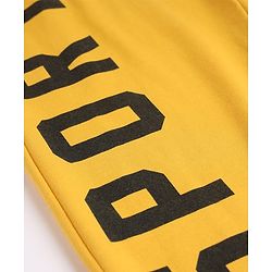 Pine Kids Cotton Knit Full Length Jogger Fit Lounge Pant with Slogan Print in Yellow