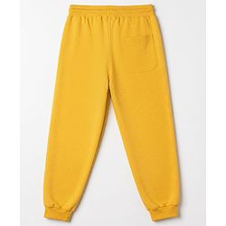 Pine Kids Cotton Knit Full Length Jogger Fit Lounge Pant with Slogan Print in Yellow