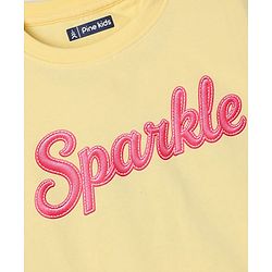 Pine Kids 100% Cotton Knit Oversized T-Shirt with Half Sleeves and Sparkle Embroidery in Yellow for 4-5 Years