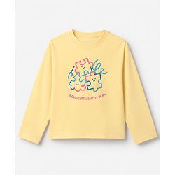 Pine Kids 100% Cotton Knit T-Shirt With Full Sleeves and Puzzle Print in Yellow