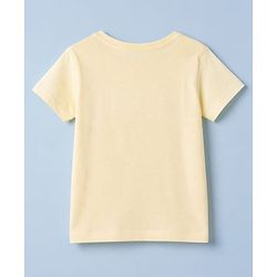 Pine Kids 100% Cotton Knit T-Shirt with Half Sleeves and Palm Trees and Beach Print in Beige
