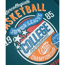 Pine Kids 100% Cotton Knit Half Sleeves T-Shirt with Basketball Print in Green