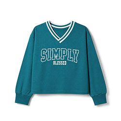 Pine Kids 100% Cotton Knit Full Sleeves T-Shirts with Simply Blessed Print - Teal Blue