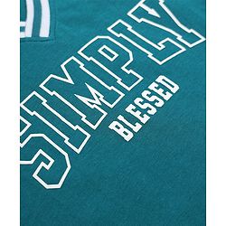 Pine Kids 100% Cotton Knit Full Sleeves T-Shirts with Simply Blessed Print - Teal Blue