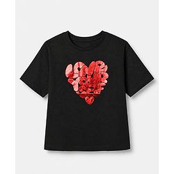Pine Kids 100% Cotton Knit T-Shirt with Half Sleeves and Love Yourself Love Yourself Print in Black