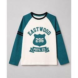 Pine Kids 100% Cotton Knit T-Shirt with Full Sleeves and Eastwood Shield Print - White