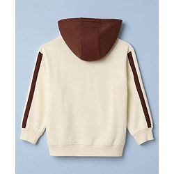 Pine Kids 100% Cotton Knit Hooded Sweatshirt with Full Drop Shoulder Sleeves and Eiffel Tower Print - Off White