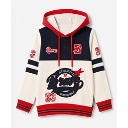 Pine Kids Cotton Knit Sweatshirt with Full Sleeves and Athletic Text Print - White