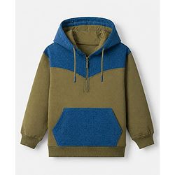 Pine Kids 100% Cotton Knit Full Sleeves Hooded Sweatshirt with Zipper in Olive Green