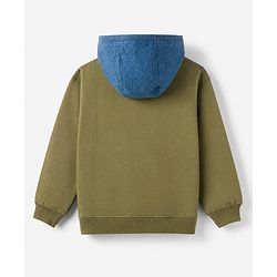 Pine Kids 100% Cotton Knit Full Sleeves Hooded Sweatshirt with Zipper in Olive Green