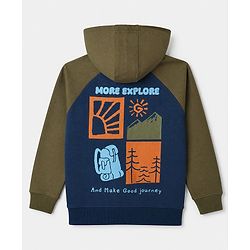 Pine Kids Cotton Knit Full Raglan Sleeves Hooded Sweatshirt With Text Print - Navy Blue
