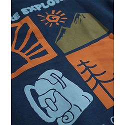 Pine Kids Cotton Knit Full Raglan Sleeves Hooded Sweatshirt With Text Print - Navy Blue