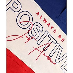 Pine Kids Cotton Knit Color Block Hooded Sweatshirt with Full Sleeves and Positive Text Print - Red