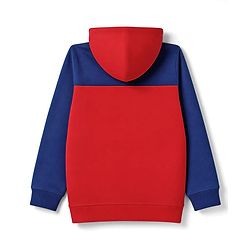 Pine Kids Cotton Knit Color Block Hooded Sweatshirt with Full Sleeves and Positive Text Print - Red