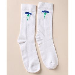 Pine Kids Cotton Knit Below Knee Length Socks With Floral Design Pack of 3 - Blue Yellow White