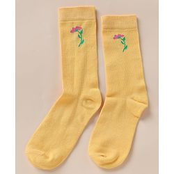 Pine Kids Cotton Knit Below Knee Length Socks With Floral Design Pack of 3 - Blue Yellow White