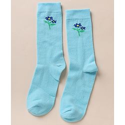 Pine Kids Cotton Knit Below Knee Length Socks With Floral Design Pack of 3 - Blue Yellow White