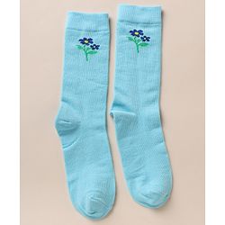 Pine Kids Cotton Knit Below Knee Length Socks With Floral Design Pack of 3 - Blue Yellow White