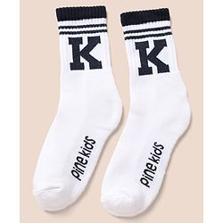 Pine Kids Cotton Mix Knit Below knee length Socks with Alphabet Print in White & Black Pack of 3