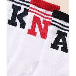 Pine Kids Cotton Mix Knit Below knee length Socks with Alphabet Print in White & Black Pack of 3