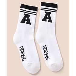 Pine Kids Cotton Mix Knit Below knee length Socks with Alphabet Print in White & Black Pack of 3