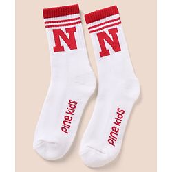 Pine Kids Cotton Mix Knit Below knee length Socks with Alphabet Print in White & Black Pack of 3