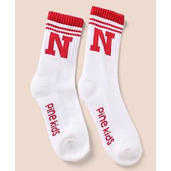 Pine Kids Cotton Mix Knit Below knee length Socks with Alphabet Print in White & Black Pack of 3