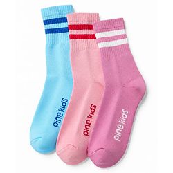 Pine Kids Cotton Knit Socks With Text Design Pack Of 3 -Pink Lavender & Blue