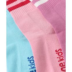 Pine Kids Cotton Knit Socks With Text Design Pack Of 3 -Pink Lavender & Blue